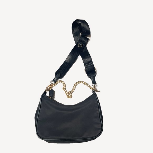 Ardene Small Crossbody Black and Gold Purse with Optional Chain Detail - Picture 1 of 6